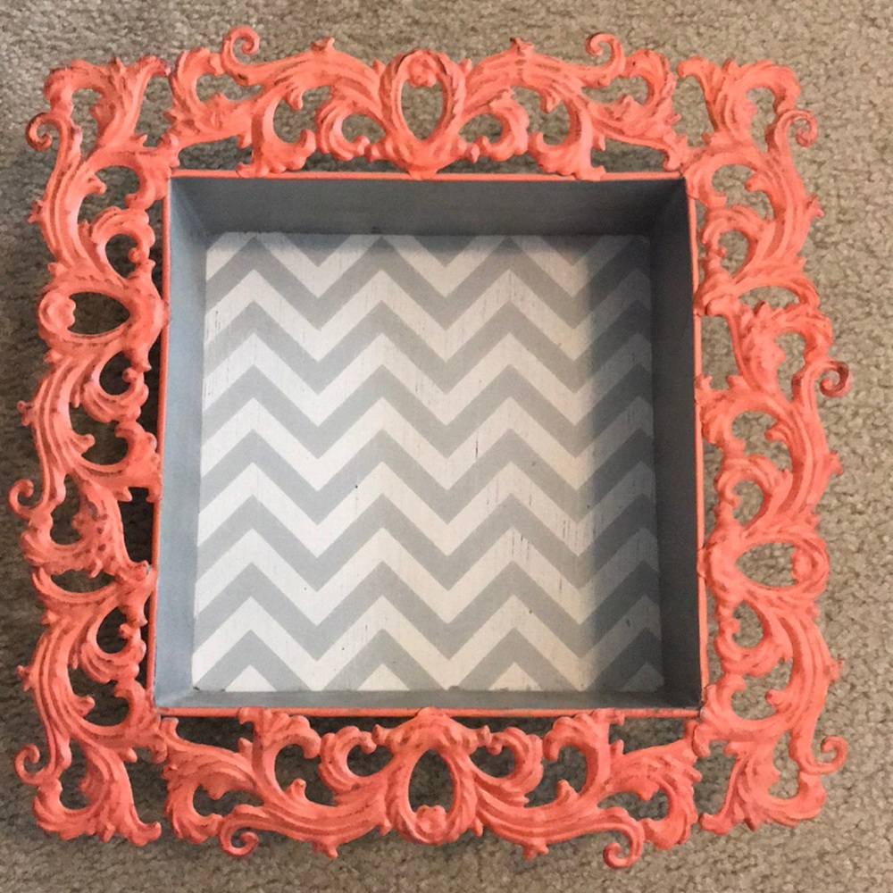 Coral and gray/white chevron Wall Decor